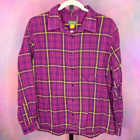 Cabela's Pink Purple Plaid Flannel Shirt - Size Large - Picture 1 of 6